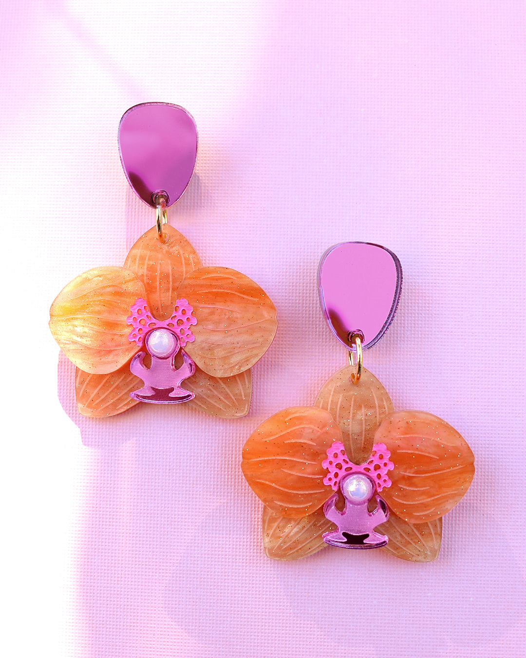 Orange Moth Orchid Dangle Earrings