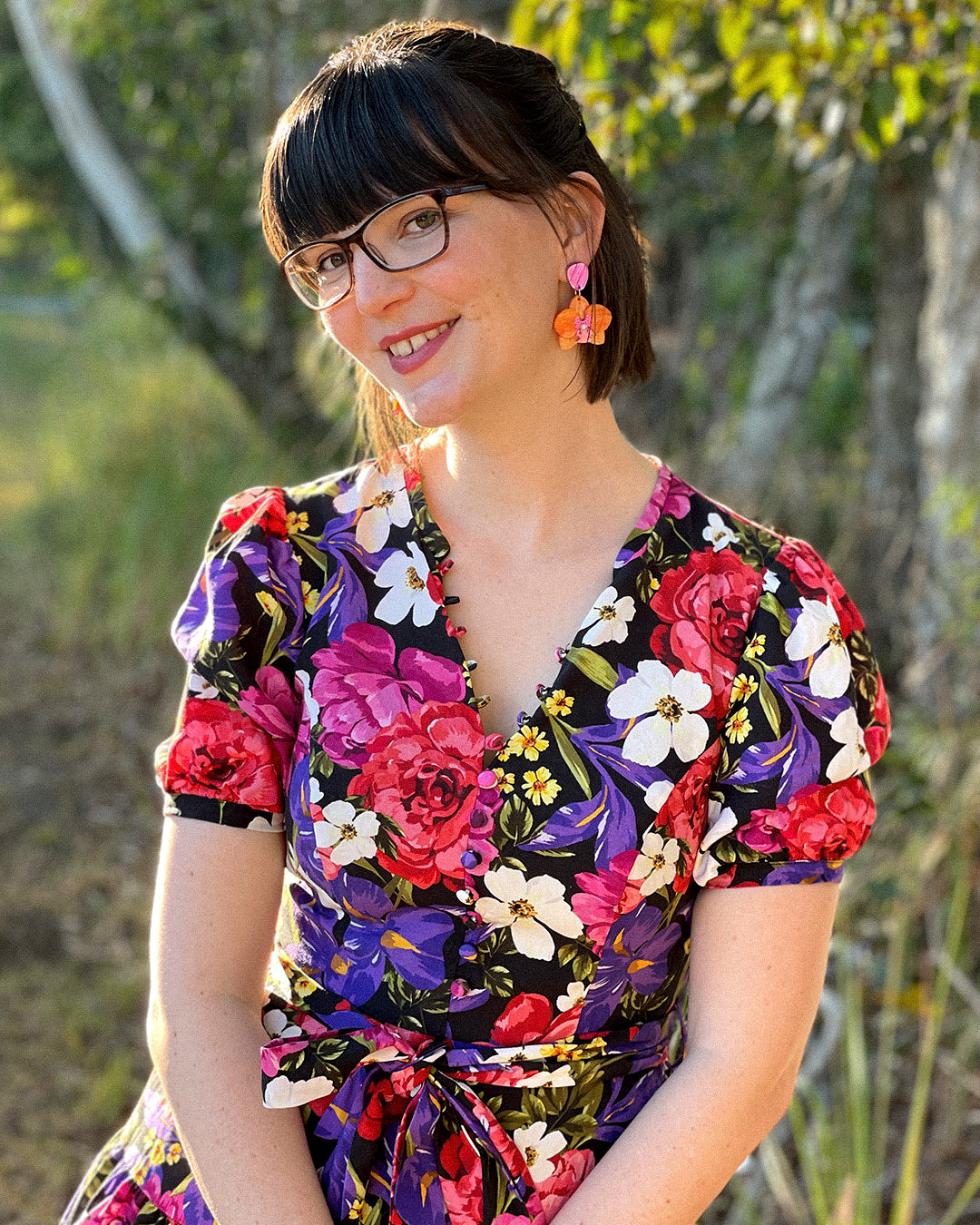 Orange Moth Orchid Dangle Earrings