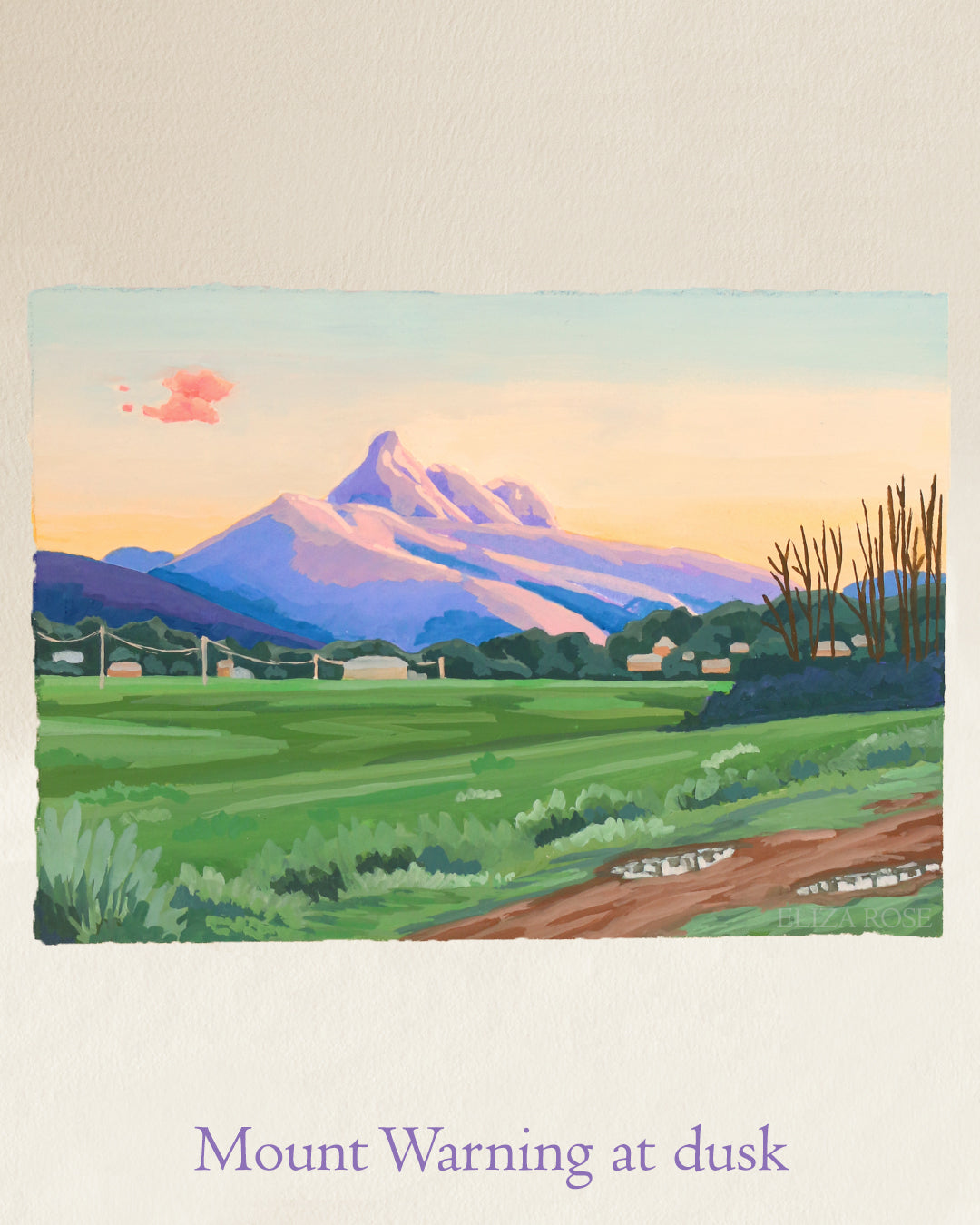Mount Warning at Dusk || Original Gouache Painting
