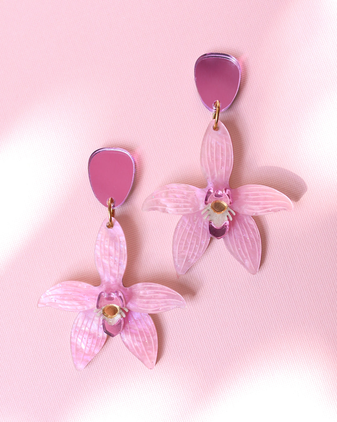 Pink Fairy Orchid Dangle Earrings