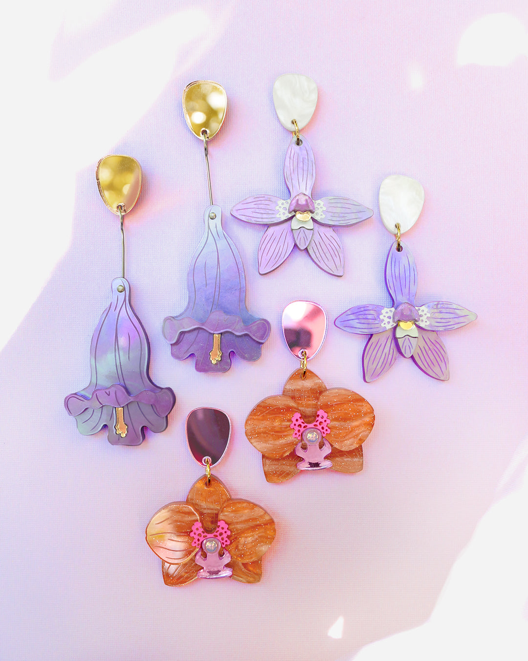 Orange Moth Orchid Dangle Earrings