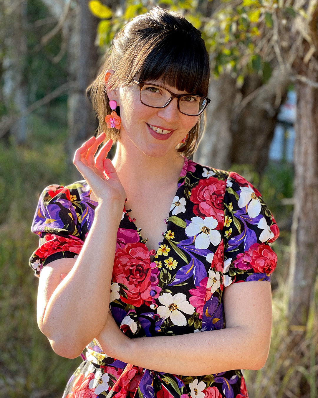 Orange Moth Orchid Dangle Earrings