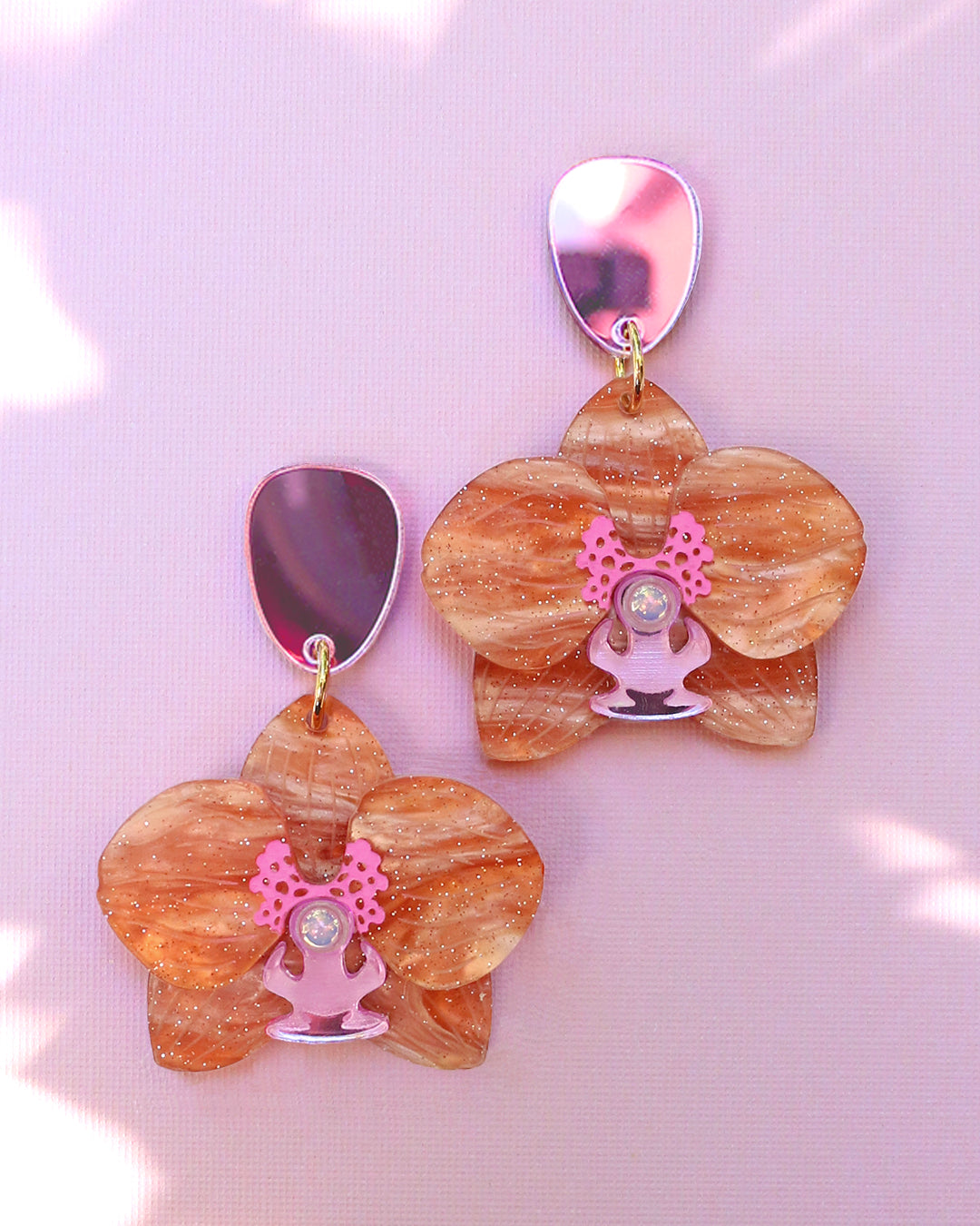 Orange Moth Orchid Dangle Earrings