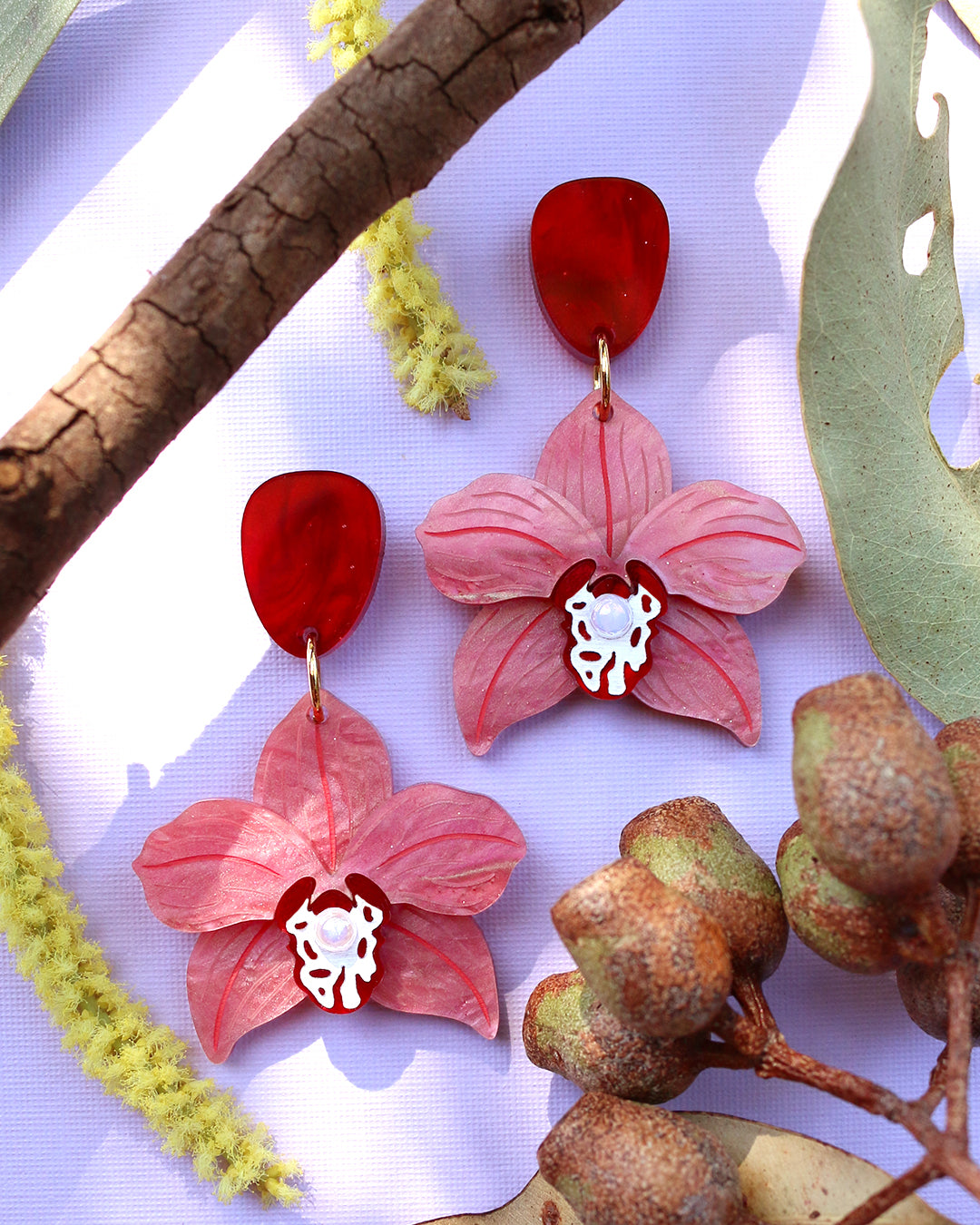 Red Boat Orchid Dangle Earrings