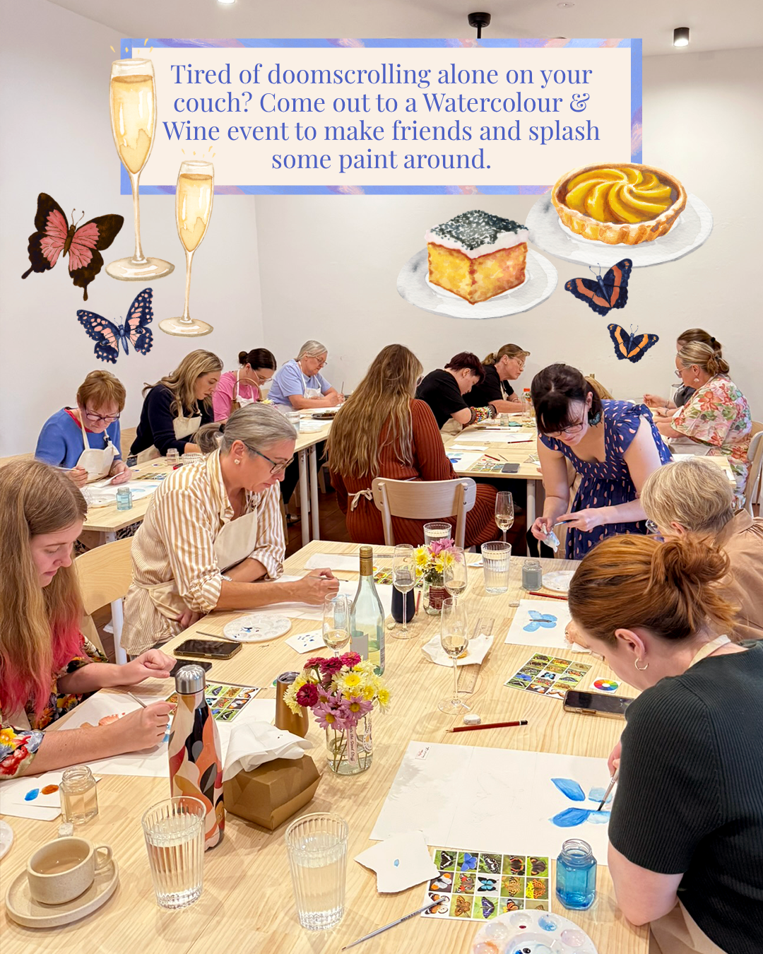 Watercolour & Wine || Paint & Sip || Butterflies