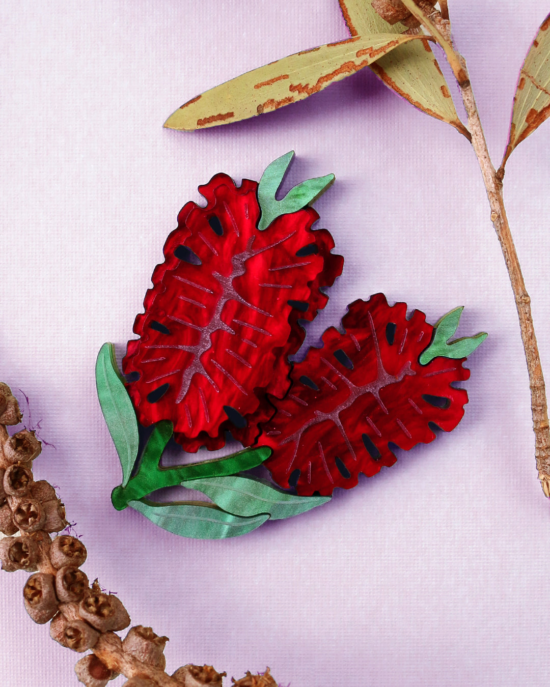 Crimson Bottlebrush Brooch