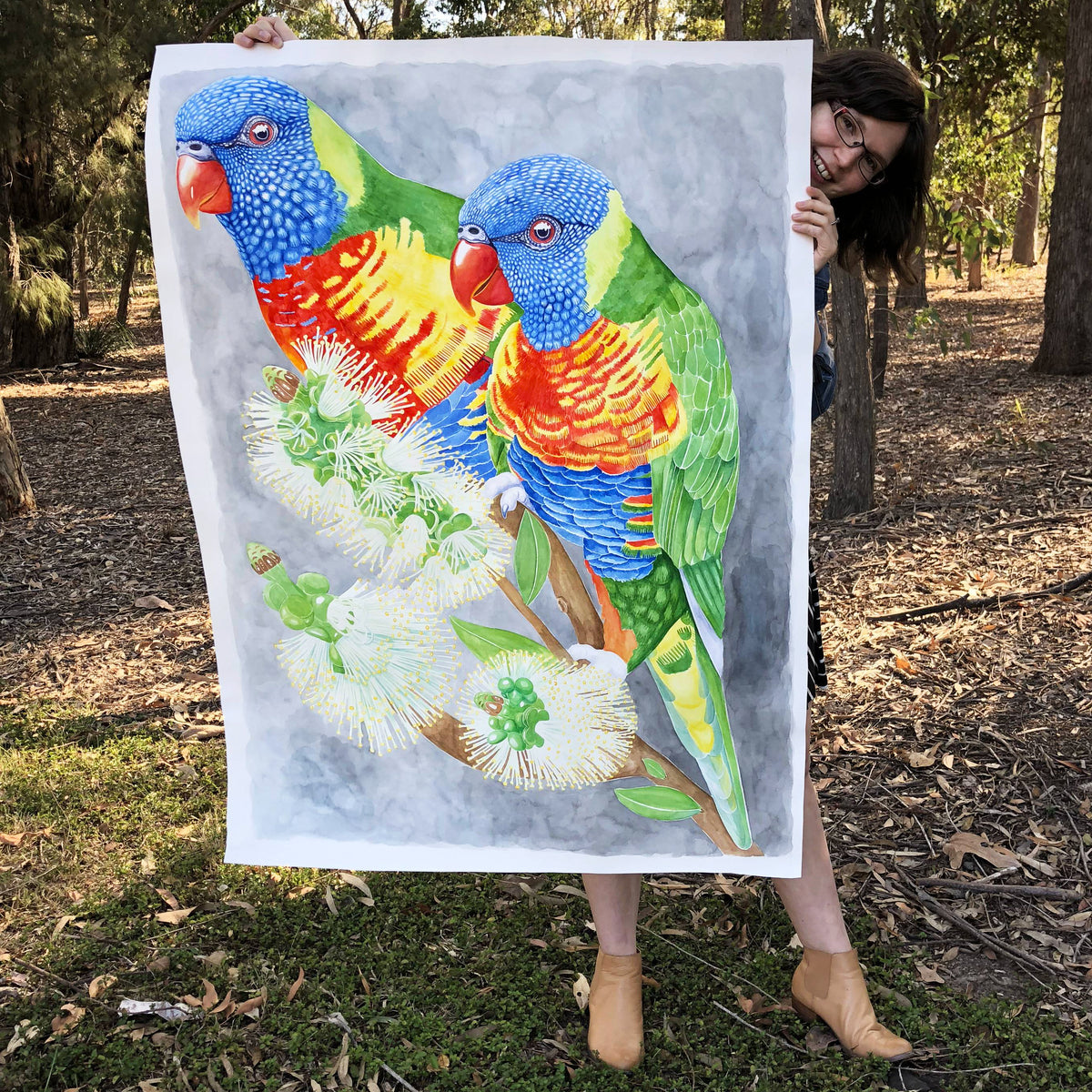 &quot;Rainbow Lorikeets on Bottlebrush&quot; // Original Watercolour Painting