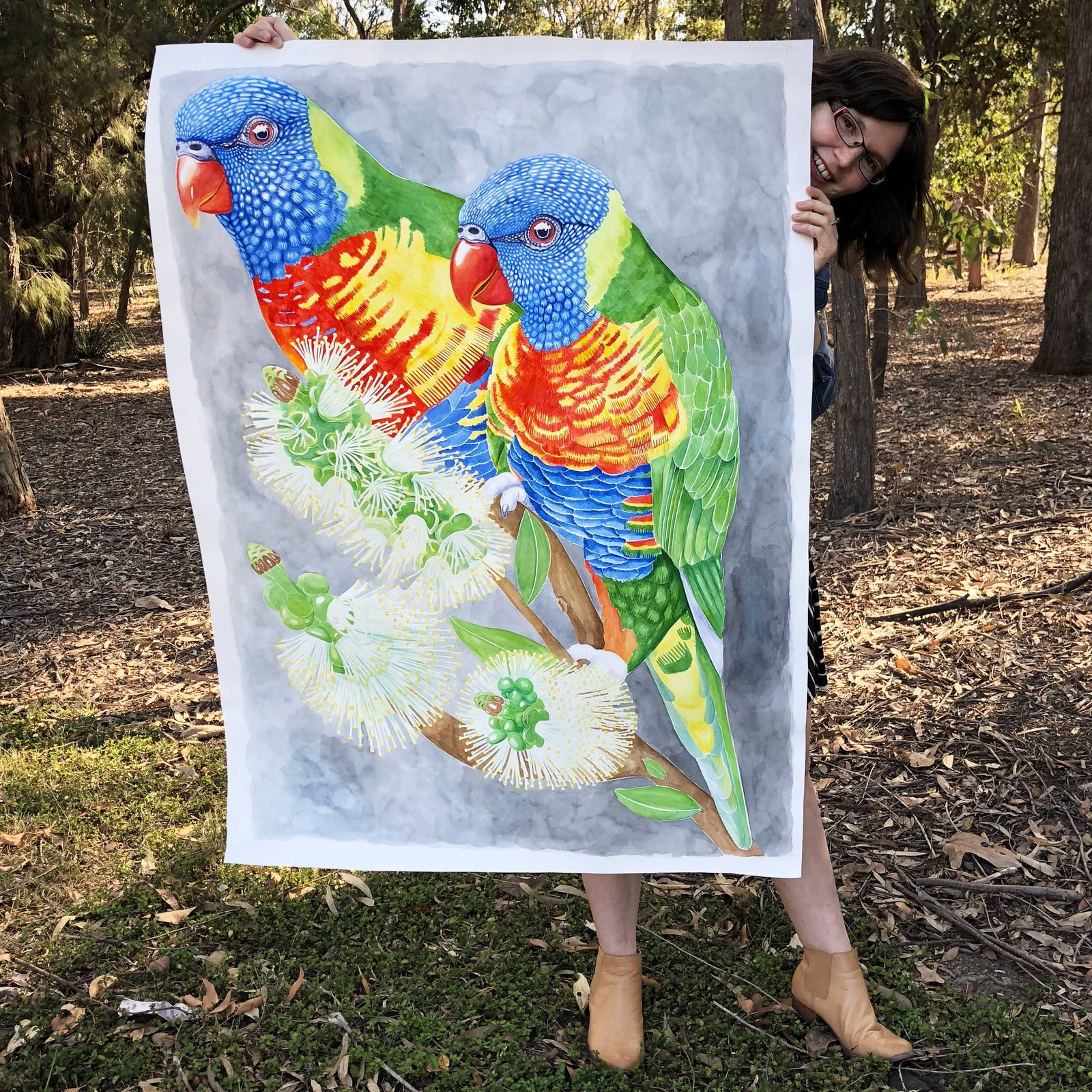 "Rainbow Lorikeets on Bottlebrush" // Original Watercolour Painting